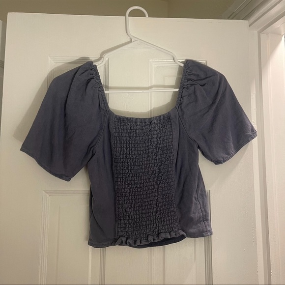 Abercrombie and Fitch Blue Linen Square Neck Top - Picture 3 of 3